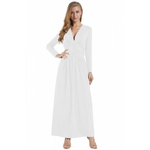 White Vintage Inspired V-neck Long Sleeve Maxi Dress